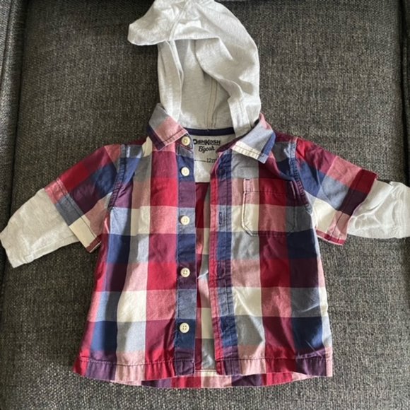 Baby Plaid Hooded Shirt 12M - Picture 3 of 4